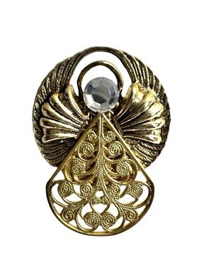 Vintage Rosemary Nelson Angel Brooch Gold Tone Rhinestone Pin